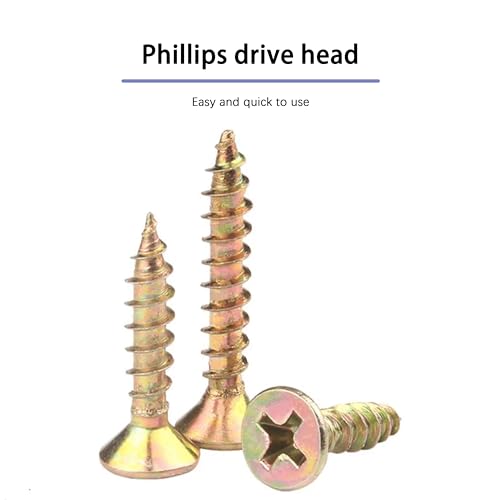 200pcs Flat Head Phillips Wood Screws #8 × 1/2", Yellow Zinc Plated Carbon Steel Sheet Metal Screws, High Strength Self Tapping Screws for Metal Plastic & Wood, Self Drilling, 8 × 1/2-Inch - size: #8X1/2"