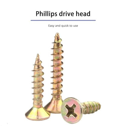 200pcs Flat Head Phillips Wood Screws #8 × 1/2", Yellow Zinc Plated Carbon Steel Sheet Metal Screws, High Strength Self Tapping Screws for Metal Plastic & Wood, Self Drilling, 8 × 1/2-Inch - size: #8X1/2"
