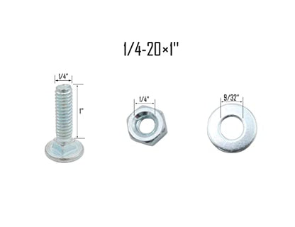 LBY 15 Sets Carriage Bolts Screws Assortment Kit, 1/4-20 x 1'' Round Head Square Neck Bolts (with Hex Nuts and Flat Washers), Carbon Steel (Zinc Plated), Silvery - size: 1/4-20 x 1"