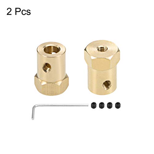 uxcell Hex Coupler 6mm Bore Motor Hex Brass Shaft Coupling Connector for Car Wheels Tires Shaft Motor 2pcs - size: 6mm