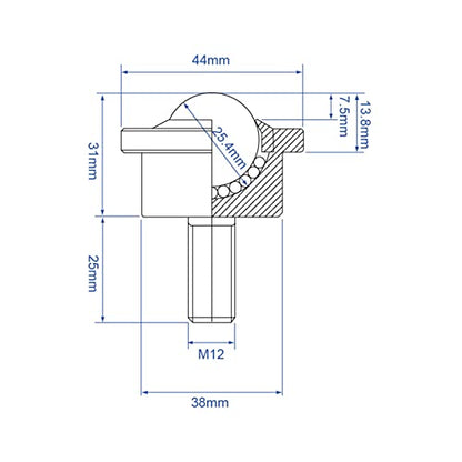 Roller Ball Transfer Bearing Casters - 1 Inch Diameter, M12 Ball Transfer Unit for Transmission,Stud Mounted, Thread Stem, Nylon & Carbon Steel, 550 Lbs Total Load Capacity,Set of 4 - size: D25