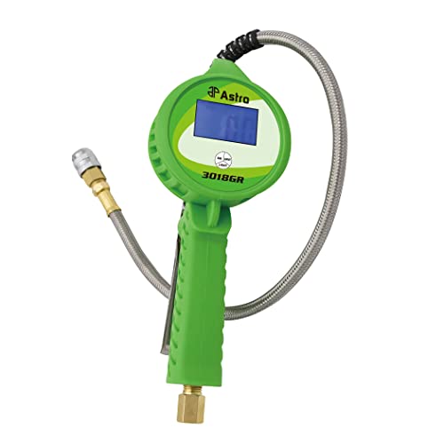 Astro Tools 3018GR Digital Tire Inflator w/Stainless Steel Hose & Push-Lock Coupler Chuck - Green