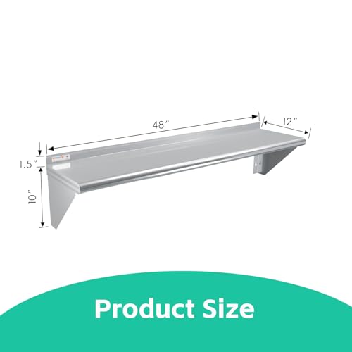 STABLEINK NSF Stainless Steel Wall Shelf 12x48 Inches, Commercial Kitchen - size: 12"x48"