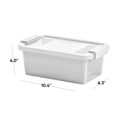 Curver Set of 4 VersaBox Plastic Organization and Storage Box with Secure Latching Lid, White - size: XS & Small