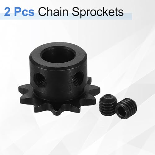 uxcell 2 Pcs #25 Chain Roller Sprocket 10mm Bore, 11 Tooth C45 Carbon Steel ANSI #25 Roller Sprocket Round Hole with Set Screws for ISO 04C Chain