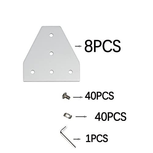 3030 Corner Bracket Plate T Shape 5 Hole 90 Degree Outside Joining Plate with M6x10mm Screws and T-Nuts for 30 x 30mm Series Aluminum Extrusion Profile, 8pcs/Pack (Silver-3030 T Shape) - style: Silver-3030 T Shape