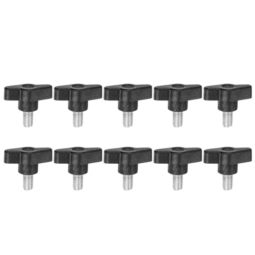 HARFINGTON 10pcs Wing Knobs M8 x 12mm Male Thread Plastic Tee Stud Knobs T Threaded Handles Hand Clamping Tightening Thumb Screws Thumbscrew, Black - color: Black, size: M8 x 12mm