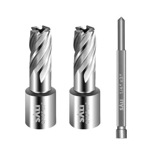 SALI 2 pcs Annular Cutter Diameter 9/16 Inch with Weldon Shank 3/4" (with 2 Flats) Cutting Depth 1" Mag Drill Bit for Magnetic Drill Press HSS Fully Ground Drill with One 1/4"*3" Pilot Pin - size: 9/16"*1"