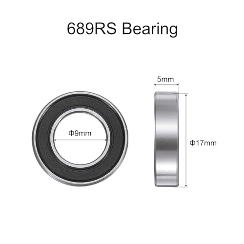 uxcell 10pcs 689-2RS Bearing 9x17x5mm, Chrome Steel Double Rubber Seals Miniature Bearing, Lubricated Deep Groove Ball Bearings, P6 (ABEC 3) - size: 689-2RS