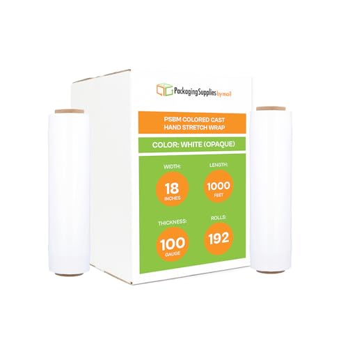 PSBM Dark White Stretch Wrap, 192 Rolls 18 Inch x 1000 Feet 100 Gauge, Heavy Duty Plastic Wrap Industrial Strength Shrink Film for Moving, Packing & Shipping - color: White, size: 192 Rolls