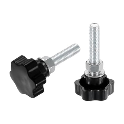 uxcell 2pcs Star Clamping Knobs with Nuts Washers, M12 x 60mm Metric Zinc Plated Carbon Steel Male Thread 48mm 6-Star Plastic Head, Threaded Stud Hand Knobs Handles Thumb Screws, Black - size: M12 x 60mm