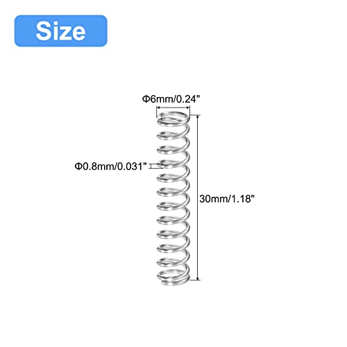 uxcell Compression Spring, 5Pcs 304 Stainless Steel, 6mm OD, 0.8mm Wire Size, 30mm Free Length, Silver Tone - size: 6x0.8x30mm