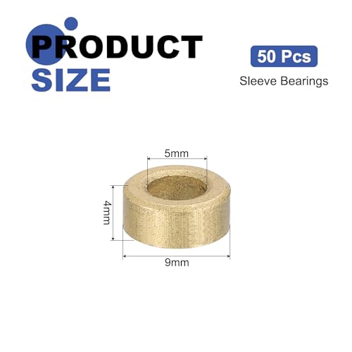uxcell 50Pcs Sleeve Bearings, 5mm Bore x 9mm OD x 4mm Length, Self-Lubricating Sintered Bronze Bushings - size: 5mm Bore x 9mm OD x 4mm Length