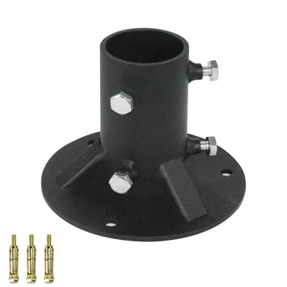 2" Base Flange,Chain Link Fence Pole Floor Flange,for Fixing Street Light/Flag/Mailbox/Fence Pole etc.,Black Heavy Solid Fence Post Concrete Mount, Including Bolt Side Screws (2 Inch) - size: 2 Inch