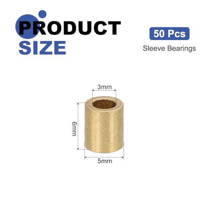 uxcell 50Pcs Sleeve Bearings, 3mm Bore x 5mm OD x 6mm Length, Self-Lubricating Sintered Bronze Bushings - size: 3mm Bore x 5mm OD x 6mm Length