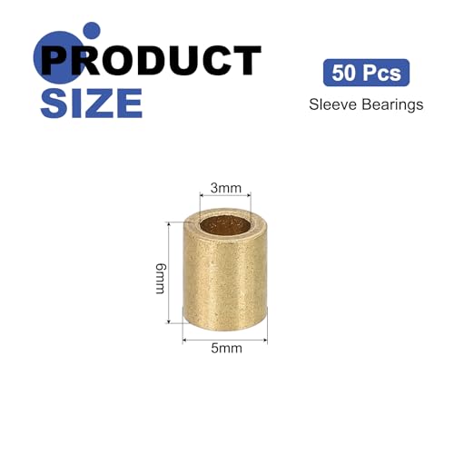 uxcell 50Pcs Sleeve Bearings, 3mm Bore x 5mm OD x 6mm Length, Self-Lubricating Sintered Bronze Bushings - size: 3mm Bore x 5mm OD x 6mm Length