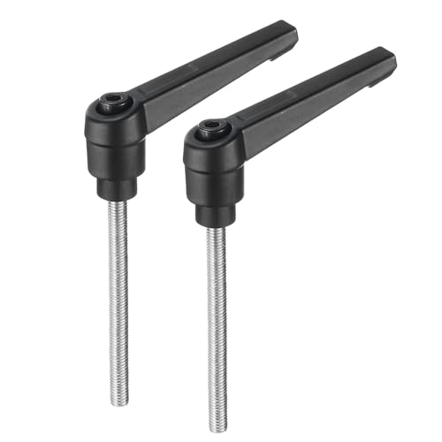 uxcell 2pcs Adjustable Clamping Lever Handle M5 x 55mm Metric 304 Stainless Steel Male Threaded Stud Hand Knobs Push Button Ratchet Rotating Screw Handles Bolts with Locking Lever Black - size: M5 x 55mm