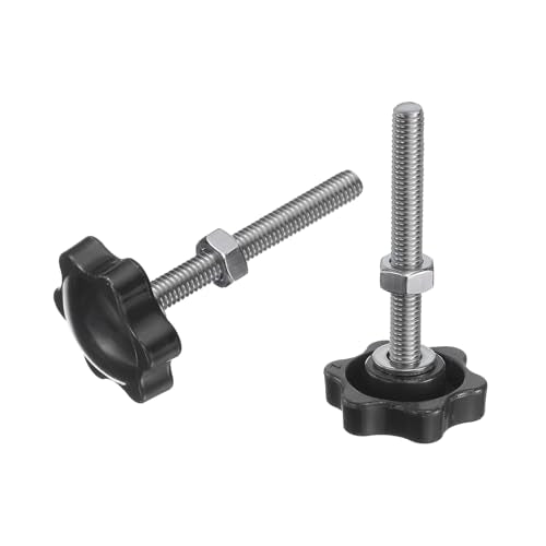 uxcell 8pcs Star Clamping Knobs with Nuts Washers, M6 x 50mm Metric 304 Stainless Steel Male Thread 32mm 6-Star Plastic Head, Threaded Stud Hand Knobs Handles Thumb Screws, Black - size: M6 x 50mm