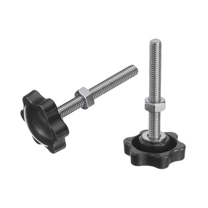 uxcell 8pcs Star Clamping Knobs with Nuts Washers, M6 x 50mm Metric 304 Stainless Steel Male Thread 32mm 6-Star Plastic Head, Threaded Stud Hand Knobs Handles Thumb Screws, Black - size: M6 x 50mm
