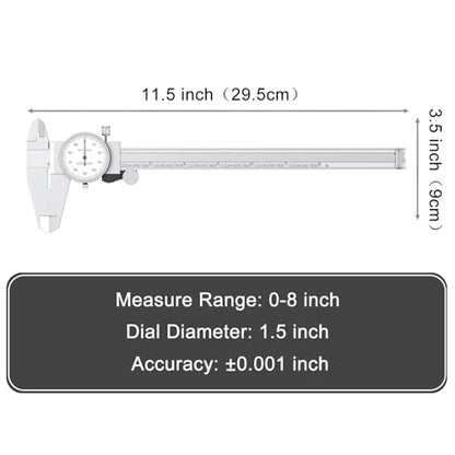 HDLNKAK Dial Caliper Shockproof with Watch 0-9" Range - color: Silver