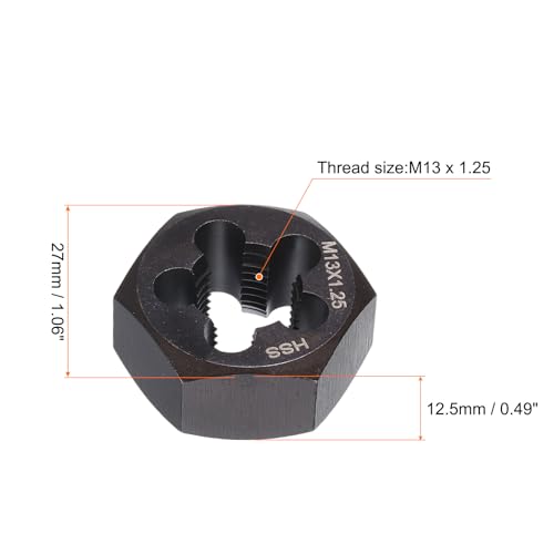 HARFINGTON Hex Threading Die M13 x 1.25 Metric Thread Right Hand High Speed Steel Rethreading Fixed Die Screw Cutting Tapping Repair Tool - size: M13 x 1.25
