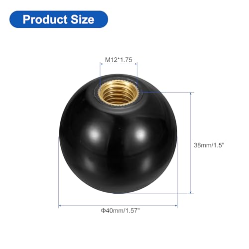 uxcell Threaded Ball Knobs, M12 Female Thread Thermoset Ball Knob 40mm Dia - color: Black, size: M12x40mm