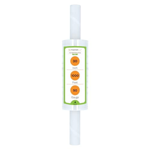 PSBM Stretch Wrap with Handles, 4 Rolls 30 Inch x 1000 Feet 90 Gauge Heavy Duty Clear Plastic Wrap Industrial Strength Shrink Film for Moving, Packing & Shipping - size: 90 Gauge, style: 4 Rolls