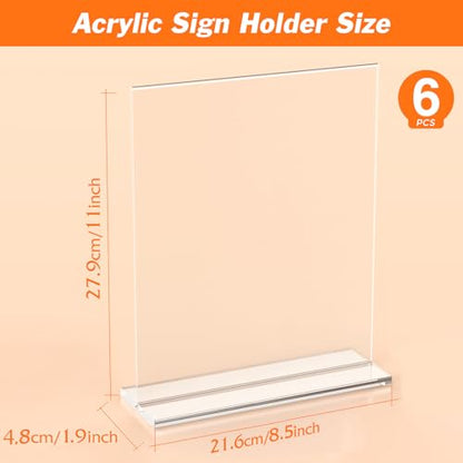 6 Pack Acrylic Sign Holder 8.5 x 11 Inches, Vertical Flyer Display Stand