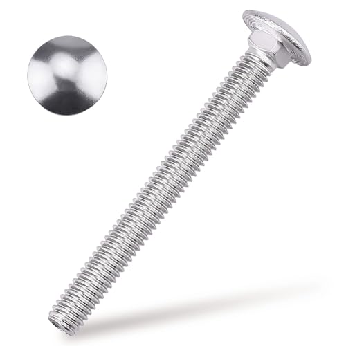 3/8-16 x 4 Carriage Bolts, 304 (18/8) Stainless Steel Carriage Screws, Round Domed Head Square Neck, Grade A2-70, Full Thread, Coarse Thread UNC, 10-Pack - size: 3/8-16 x 4"