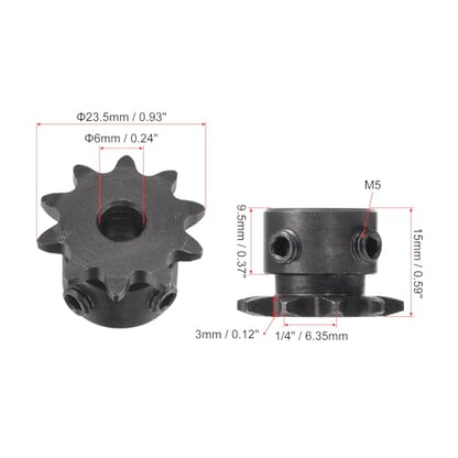 uxcell #25 Chain Roller Sprocket, 6mm Bore 1/4" Pitch 10 Tooth Single Strand Chain Sprocket, C45 Carbon Steel 25 Roller Chain Sprocket with Set Screws for ISO 04C Chain, 2Pcs - size: 23.5mmx6mm