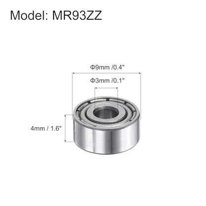 uxcell MR93ZZ Deep-Groove Ball Bearings for Rollers, 3mm x 9mm x 4mm Seal Bearings with Fiber Gloves, Double Metal Sealed Bearing Steel Skateboard Bearings 10Pcs - size: MR93ZZ