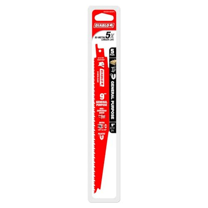 Diablo Bi-Metal Reciprocating Saw Blades - 9" Length, 8/14 TPI, 5-Pack - size: 9" General Purpose
