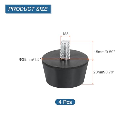 uxcell 4Pcs Rubber Vibration Isolators Mounts Rubber Shock Absorber Mounts, 1.5" x 0.79" Conical Studs with M8 x 15mm Threaded, Silent Block for Air Compressors, Motor, Engines, Black - size: 1.5" x 0.79", M8 x 15mm