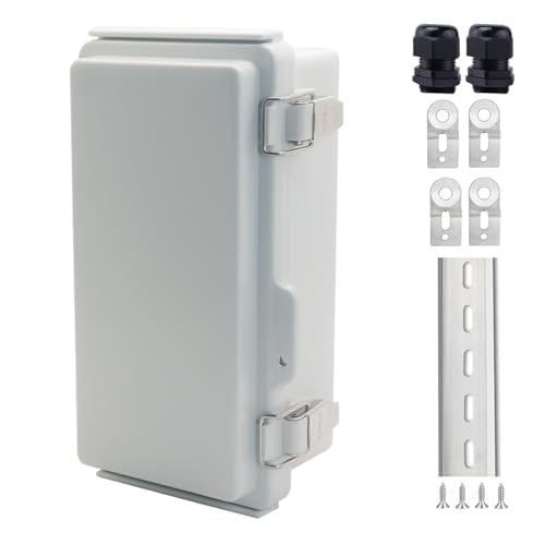 IP67 Waterproof Junction Box, ABS Plastic Electrical Enclosure with Stainless Steel Latch, Hinged Cover Electric Box with Mounting Plate, Wall Brackets & Cable Glands 200x100x70mm - color: Grey, size: 7.9"x3.9"x2.8"