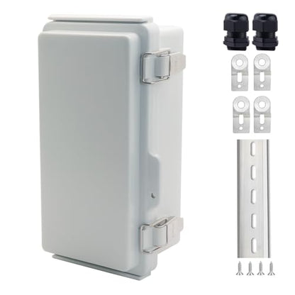 IP67 Waterproof Junction Box, ABS Plastic Electrical Enclosure with Stainless Steel Latch, Hinged Cover Electric Box with Mounting Plate, Wall Brackets & Cable Glands 200x100x70mm - color: Grey, size: 7.9"x3.9"x2.8"