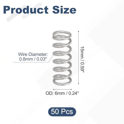 uxcell 50Pcs 304 Stainless Steel Compression Springs,0.8mmWD, 6mm ODx15mm L - size: 6mmx15mm