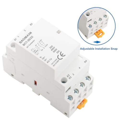 BAOMAIN 24V AC 4-Pole 20A Modular Contactor, 2NO2NC, DIN Rail Mount