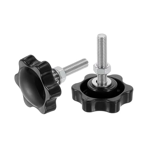 uxcell 8pcs Star Clamping Knobs with Nuts Washers, M5 x 25mm Metric 304 Stainless Steel Male Thread 32mm 6-Star Plastic Head, Threaded Stud Hand Knobs Handles Thumb Screws, Black - size: M5 x 25mm