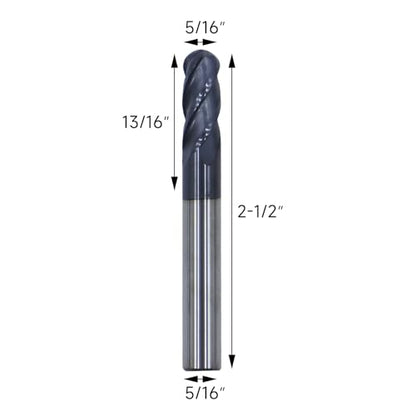 5/16in Ball Nose Solid Carbide End Mill, 30 Degree Helix, 4 Flute - size: 5/16in