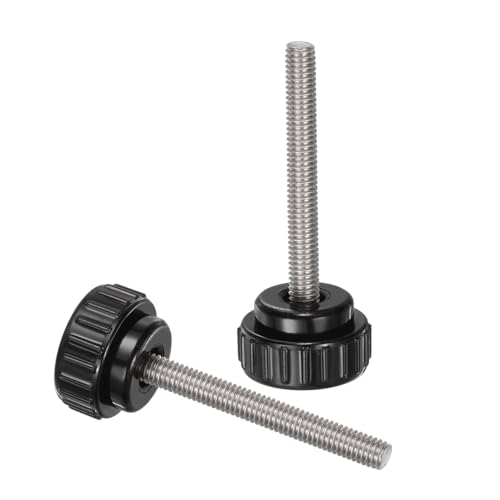 uxcell 4pcs Knurled Clamping Knobs M6 x 50mm Metric 304 Stainless Steel Male Thread Thumb Screw on Type 25mm Plastic Round Head Threaded Hand Bolt Stud Knobs Black - size: M6 x 50mm x 25mm