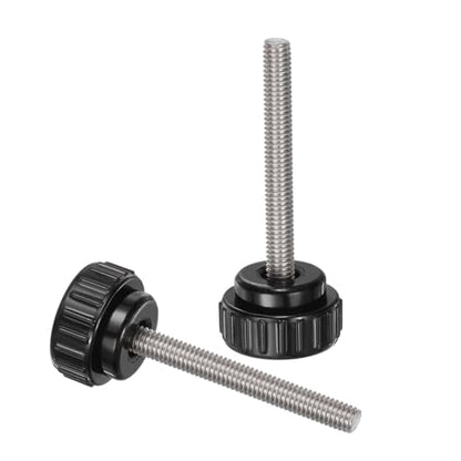 uxcell 4pcs Knurled Clamping Knobs M6 x 50mm Metric 304 Stainless Steel Male Thread Thumb Screw on Type 25mm Plastic Round Head Threaded Hand Bolt Stud Knobs Black - size: M6 x 50mm x 25mm
