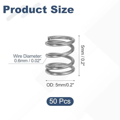 uxcell 50Pcs 304 Stainless Steel Compression Springs,0.6mmWD, 5mm ODx5mm L - size: 5mmx5mm