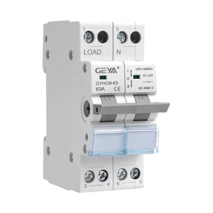 GEYA Manual Transfer Switch Dual Power Manual Conversion Isolation Switch with Indicator DIN Rail Mount(2P-63A-230V) - style: 2P-63A-230V