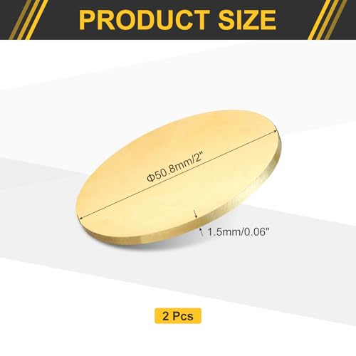 uxcell 2Pcs Brass Round Plate, 0.06"(1.5mm) Thick 2"(51mm) Dia H65 Brass Round Disc Blank Metal Sheet Copper Circle Disc for Metal Stamping DIY Crafts - size: 0.06"x 2"