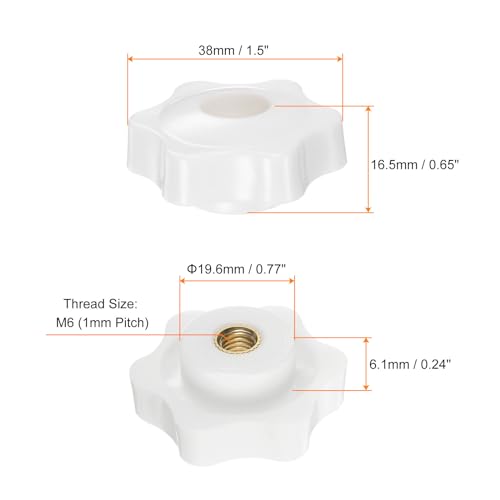 HARFINGTON 10pcs Star Knobs M6 Female Thread 38mm Head Plastic Through Hole Brass Screw-in Clamping Handles Threaded Hand Knobs, White - color: White, size: M6 x 38mm