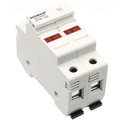 BAOMAIN 2P Solar PV DIN Rail Fuse Holder for 10x38mm,UL Recognized