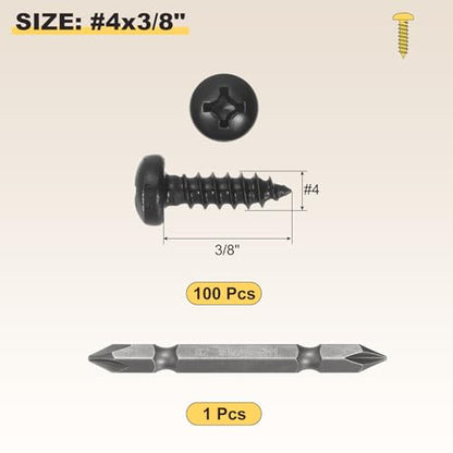 METALLIXITY Phillips Pan Head Self Tapping Screw #4x3/8 100Pcs - color: Black, size: #4x3/8"