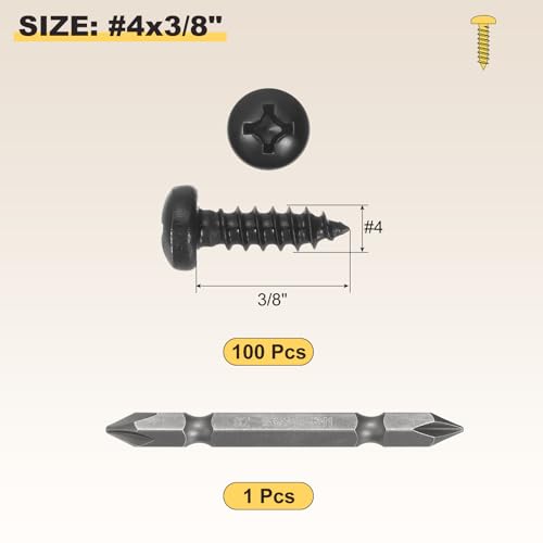 METALLIXITY Phillips Pan Head Self Tapping Screw #4x3/8 100Pcs - color: Black, size: #4x3/8"