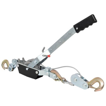 2-Ton Heavy Duty Manual Winch Puller with Dual Gear, 12FT Steel Cable, 3 Safety Hooks & Ratchet Handle for Vehicle Recovery, Lifting, Log Pulling, Construction