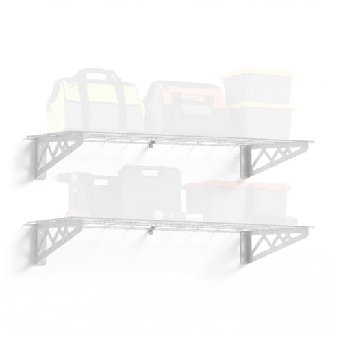 SafeRacks Steel Garage Wall Shelves 2-Pk w/Hooks, 300lb, White (12x36) - color: White, size: 12"x36" (2-Pack)